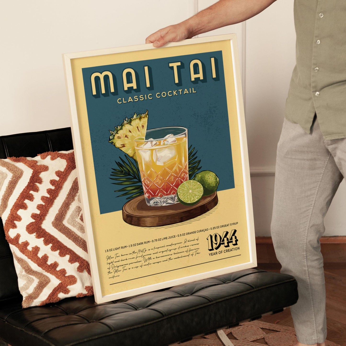 Mai Tai Cocktail Print, Mai Tai Cocktail Poster | Bar Cart Prints | Vintage Cocktail Recipe Poster for Home Bar Cart