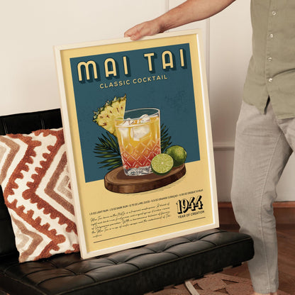 Mai Tai Cocktail Print, Mai Tai Cocktail Poster | Bar Cart Prints | Vintage Cocktail Recipe Poster for Home Bar Cart