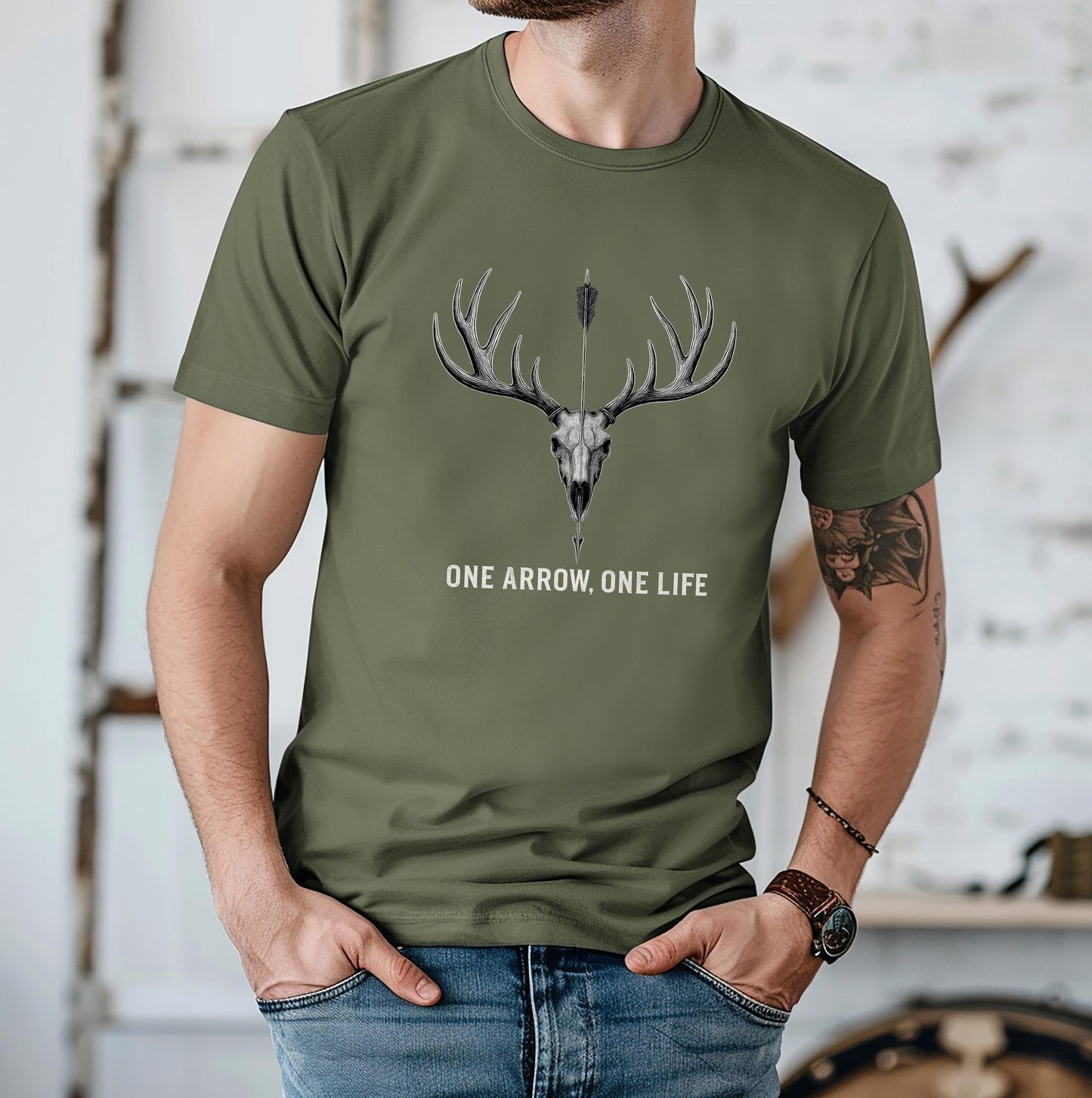 One Arrow One Life Premium Men's T-Shirt | Hunting Graphic Tee | Outdoor Adventure Apparel | Wilderness Clothing for Men