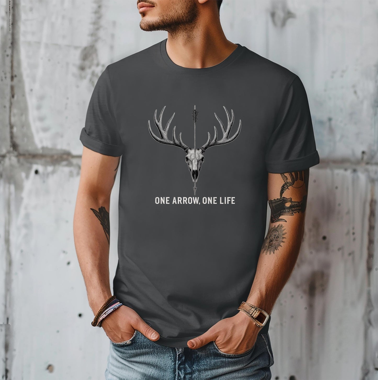 One Arrow One Life Premium Men's T-Shirt | Hunting Graphic Tee | Outdoor Adventure Apparel | Wilderness Clothing for Men
