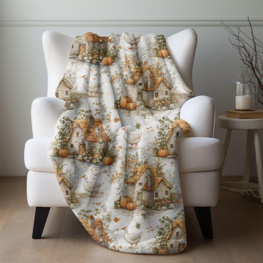 Cute Goose Blanket Cottagecore Village Fall Throw Cozy Watercolor Minky Fleece Whimsical Autumn Goose Gift for Nature Lover Silly Geese Gift