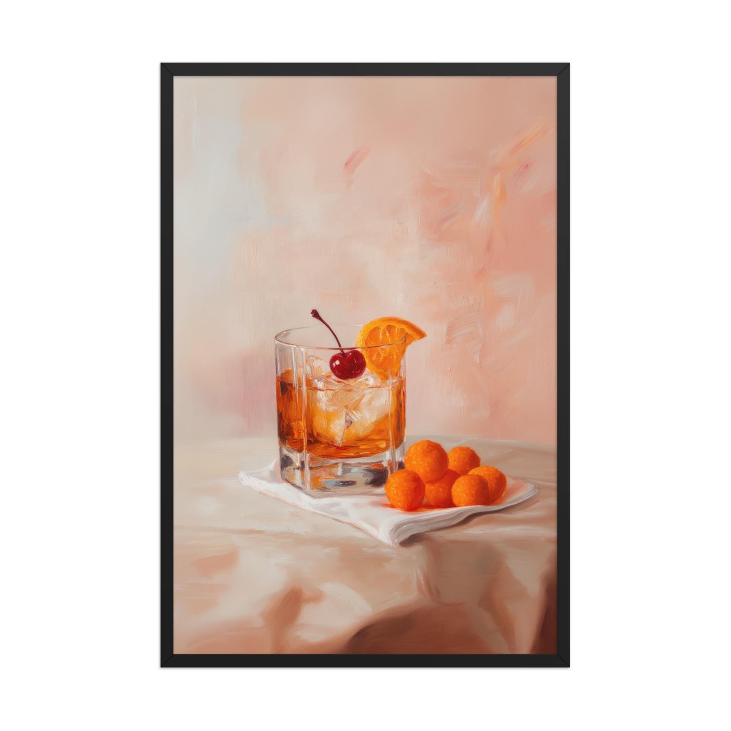 Old Fashioned Cocktail with Cheese Balls Fine Art Print | Cute Quirky Whimsical | Cocktail Art | Bar Cart Decor | Trendy Home Wall Art Gift
