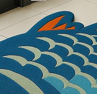 Hand-Tufted Wool Fish Rug: Coastal Ocean Theme, Playroom Decor