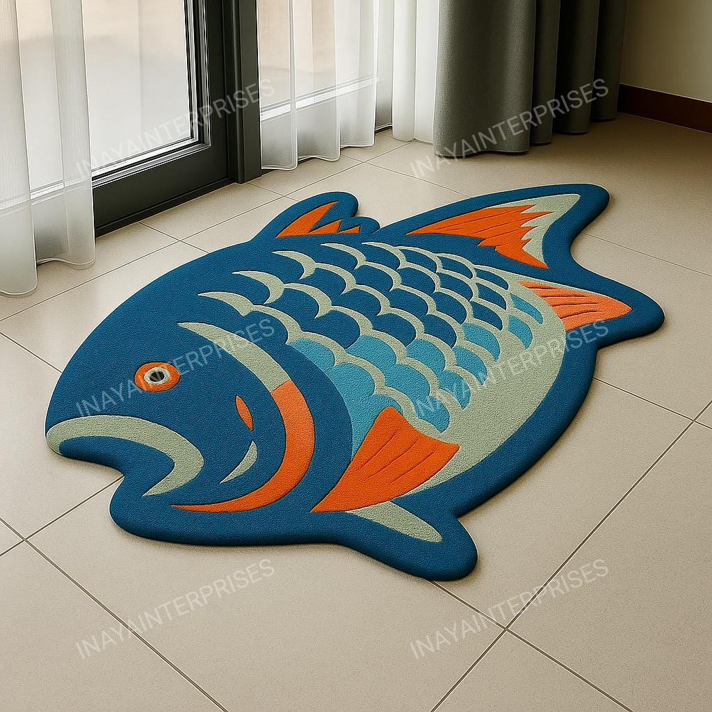 Hand-Tufted Wool Fish Rug: Coastal Ocean Theme, Playroom Decor