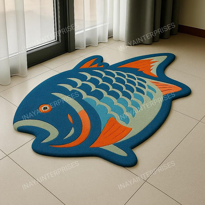 Hand-Tufted Wool Fish Rug: Coastal Ocean Theme, Playroom Decor