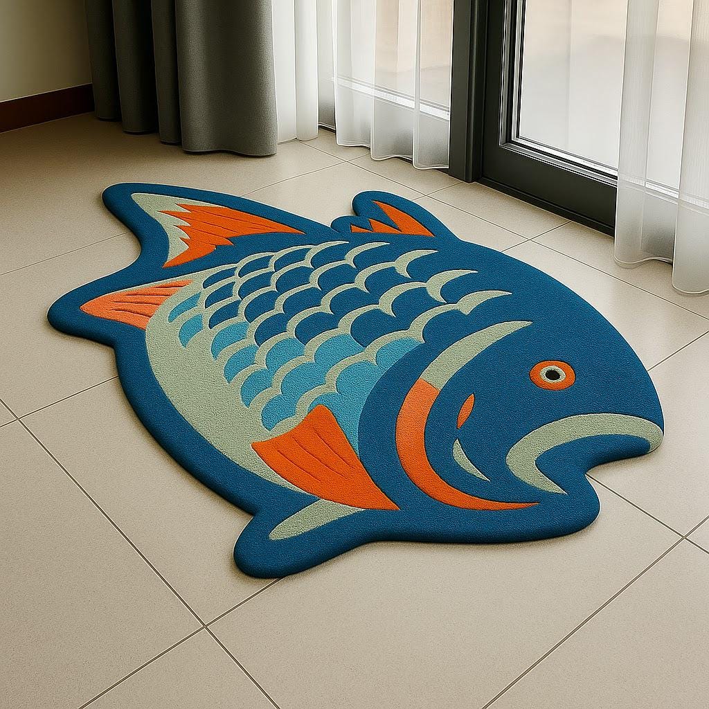 Hand-Tufted Wool Fish Rug: Coastal Ocean Theme, Playroom Decor
