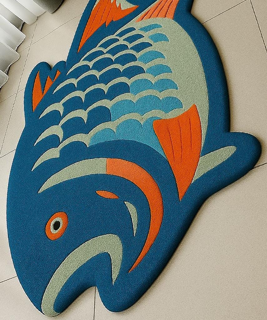 Hand-Tufted Wool Fish Rug: Coastal Ocean Theme, Playroom Decor