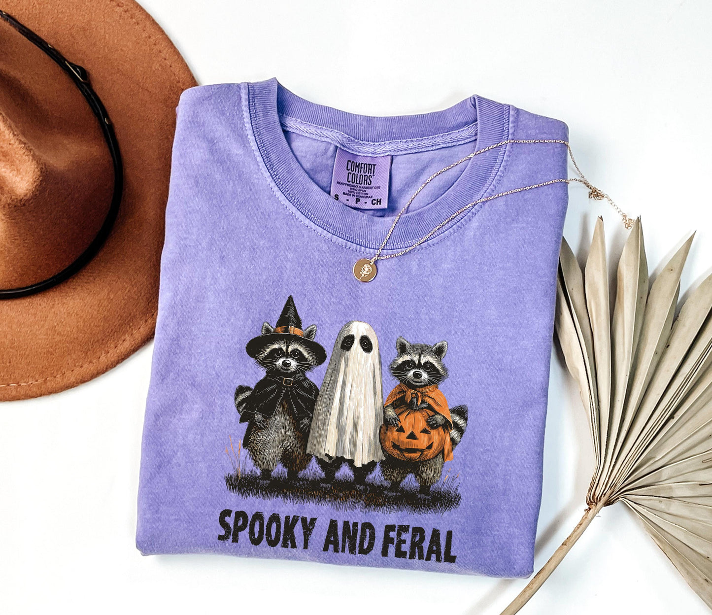 Comfort Colors® Spooky and Feral Raccoon Shirt, Halloween Shirt, Funny Halloween Gifts, Creepy Cute Raccoon Shirt, Raccoon Halloween Shirt