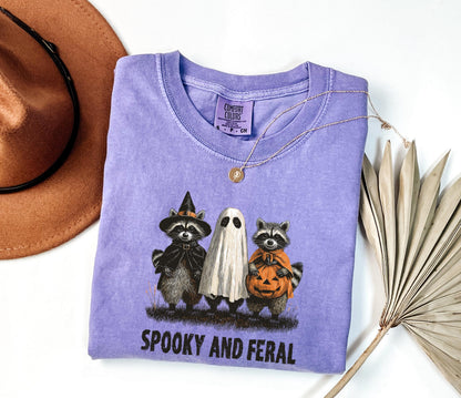 Comfort Colors® Spooky and Feral Raccoon Shirt, Halloween Shirt, Funny Halloween Gifts, Creepy Cute Raccoon Shirt, Raccoon Halloween Shirt