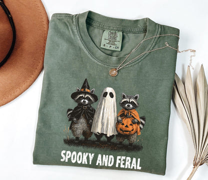 Comfort Colors® Spooky and Feral Raccoon Shirt, Halloween Shirt, Funny Halloween Gifts, Creepy Cute Raccoon Shirt, Raccoon Halloween Shirt