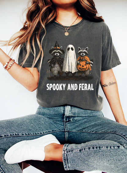 Comfort Colors® Spooky and Feral Raccoon Shirt, Halloween Shirt, Funny Halloween Gifts, Creepy Cute Raccoon Shirt, Raccoon Halloween Shirt