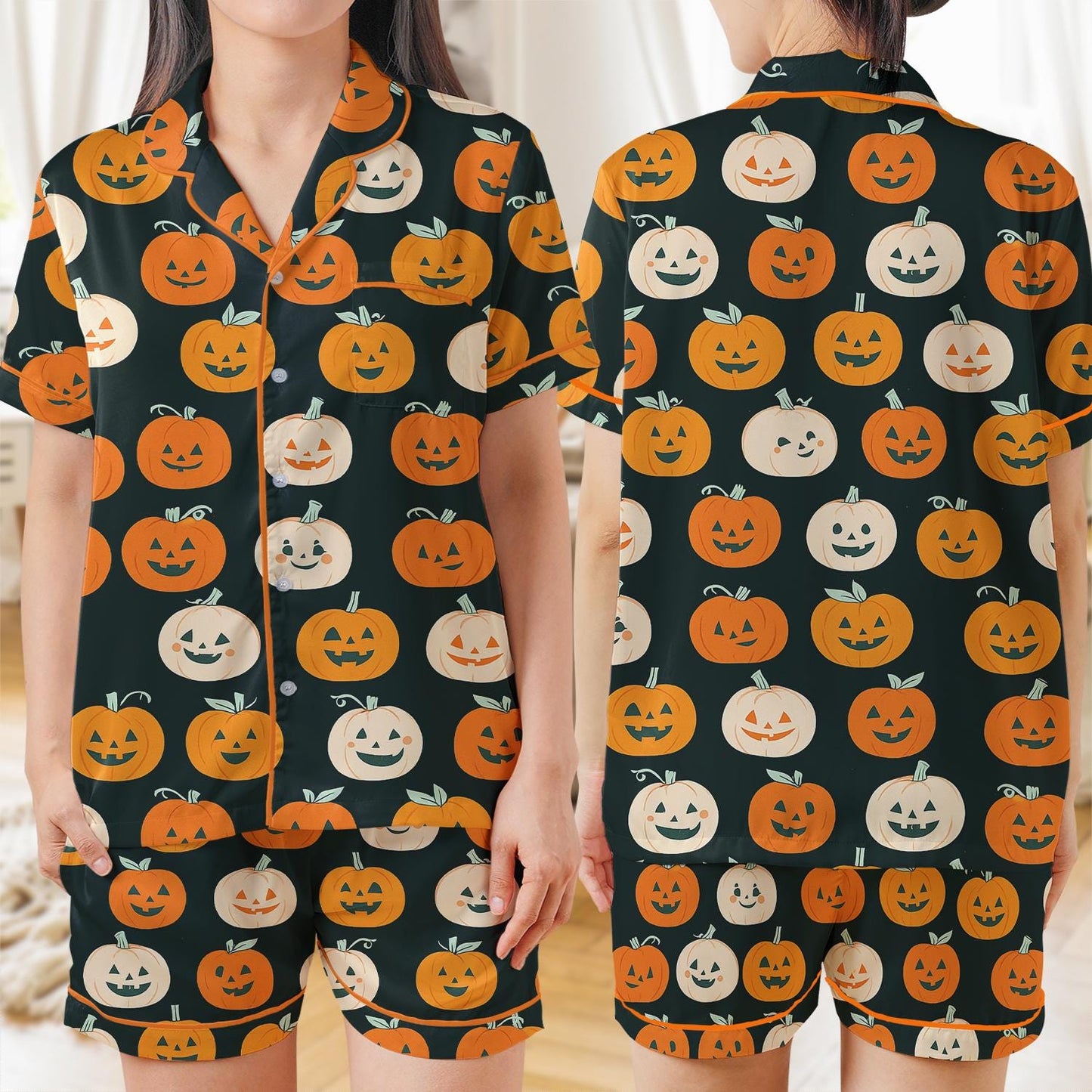 Halloween Pumpkin Pjs, Pumpkin Season Sleepwear, Autumn Fall Pajama Set, Thanksgiving Loungewear Set, Fall Pumpkin Pajamas, Ghost Pumpkin
