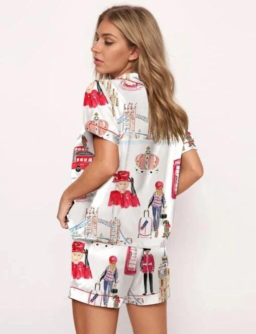 London Travel Watercolor Satin Pajama Set For Women  Pajamas Set