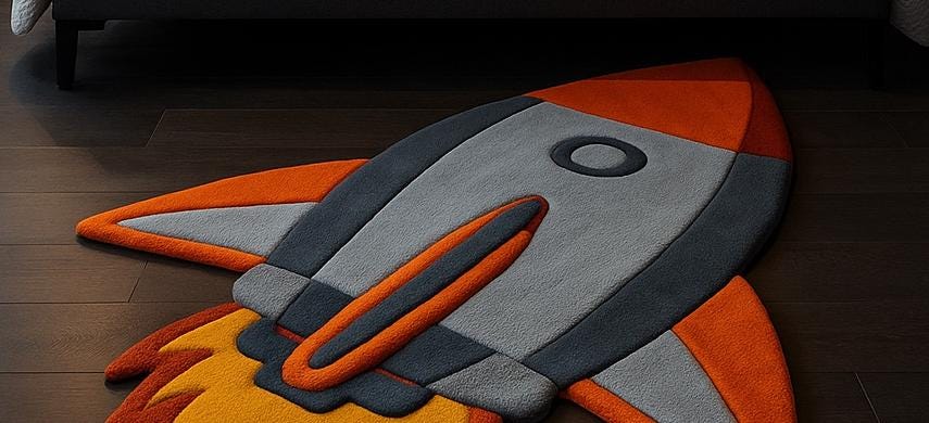 Hand-Tufted Wool Rocket Ship Rug: Space Nursery Decor