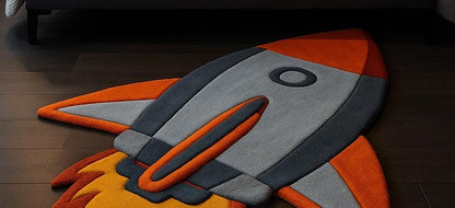 Hand-Tufted Wool Rocket Ship Rug: Space Nursery Decor