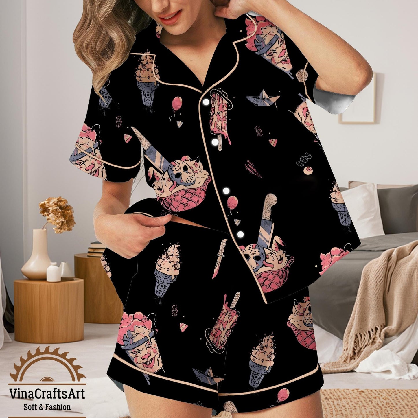 Gingerbread Skeleton Pajama Set – Creepy Cute Christmas Sleepwear – Holiday Loungewear for Women, Horror Pumpkin Pajamas Set