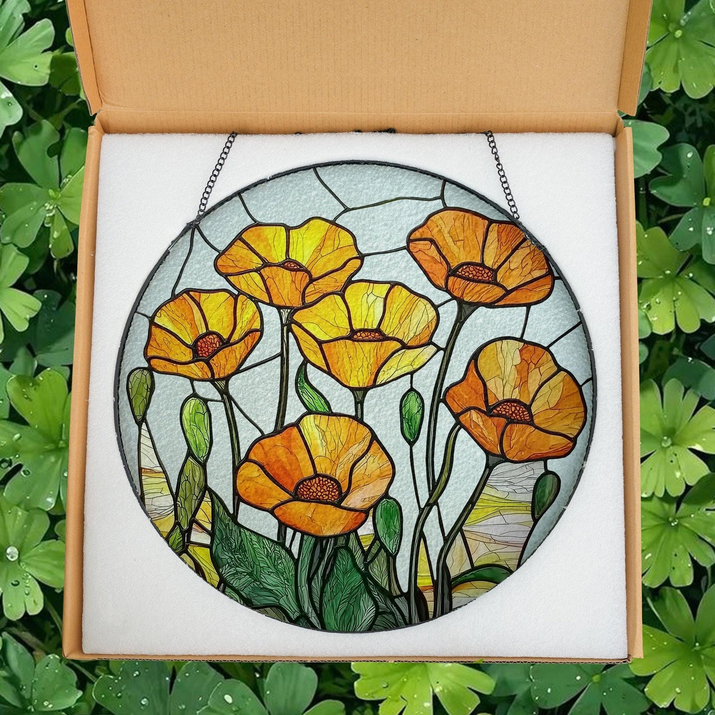 California Poppy Stained Glass SunCatcher California Poppy Window Hanging Home Poppy Flower Decoration Gift Flower Lover Decor
