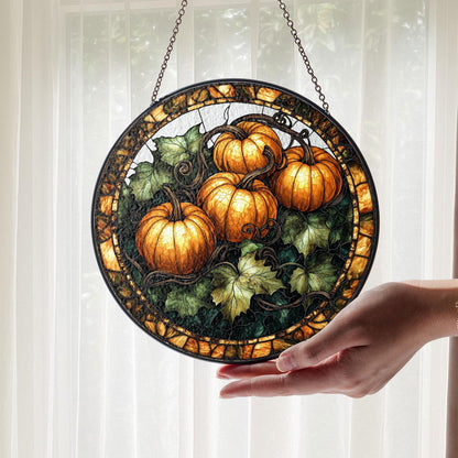 Fall Pumpkin Decor Stained Glass Window Suncatcher, Pumpkin Fall Vibes Window Hanging, Charming Pumpkin Suncatcher, Fall Suncatcher Decor