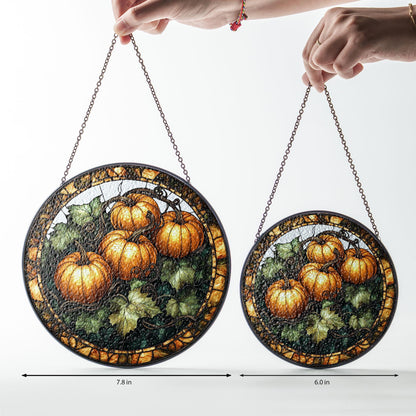 Fall Pumpkin Decor Stained Glass Window Suncatcher, Pumpkin Fall Vibes Window Hanging, Charming Pumpkin Suncatcher, Fall Suncatcher Decor