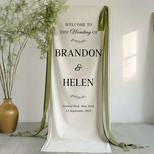 Welcome to the Wedding of Banner, Personalized Wedding Sign with Names and Date, Elegant Ceremony Backdrop, Custom Reception Welcome Decor
