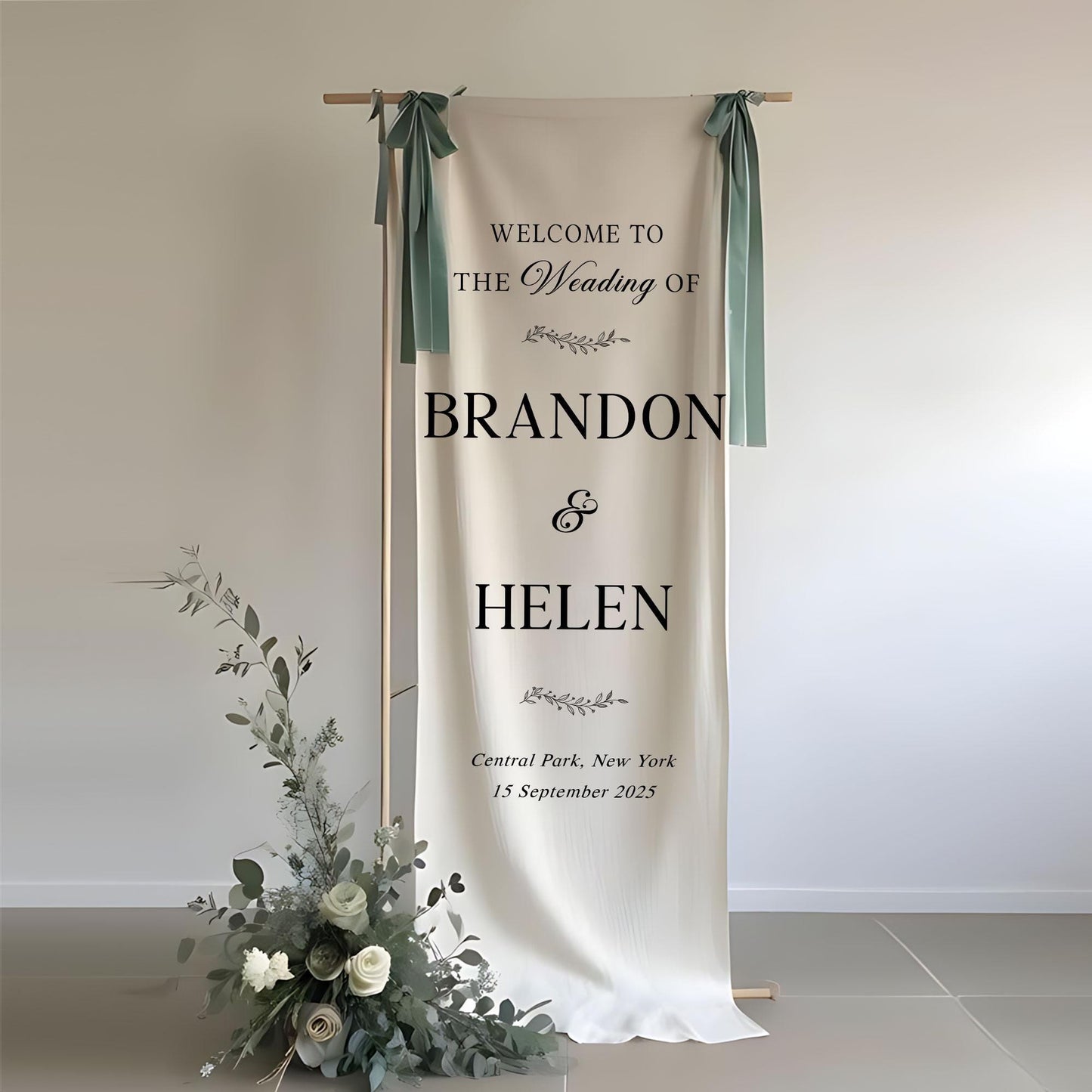 Welcome to the Wedding of Banner, Personalized Wedding Sign with Names and Date, Elegant Ceremony Backdrop, Custom Reception Welcome Decor