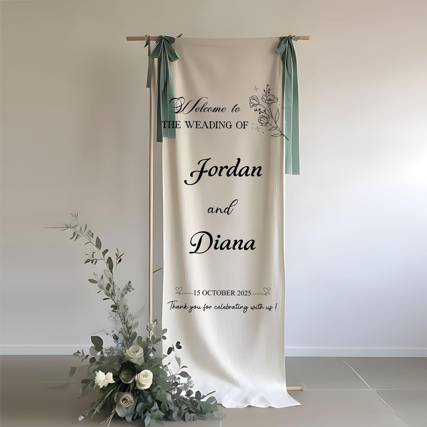 Welcome to the Wedding Sign, Personalized Wedding Banner with Names and Date, Elegant Ceremony Backdrop, Custom Reception Welcome Decoration