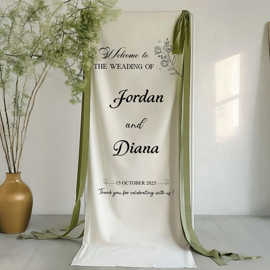 Welcome to the Wedding Sign, Personalized Wedding Banner with Names and Date, Elegant Ceremony Backdrop, Custom Reception Welcome Decoration