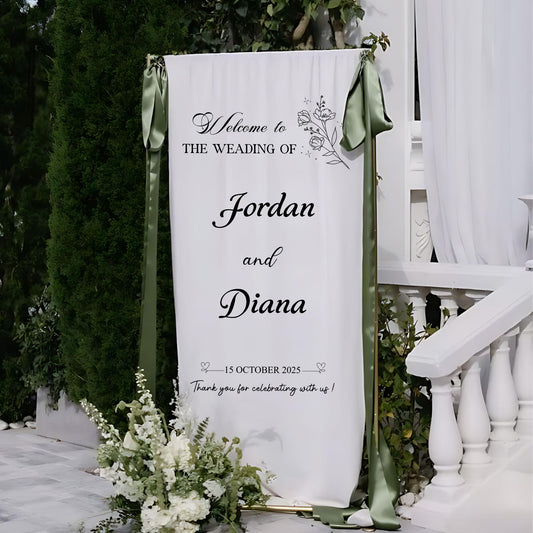 Welcome to the Wedding Sign, Personalized Wedding Banner with Names and Date, Elegant Ceremony Backdrop, Custom Reception Welcome Decoration