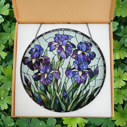 Purple Iris Stained Glass Suncatcher, Iris Flower Suncatcher, Iris Flower Gift, Flower Glass Suncatcher, Sunlight Catcher for Home Decor
