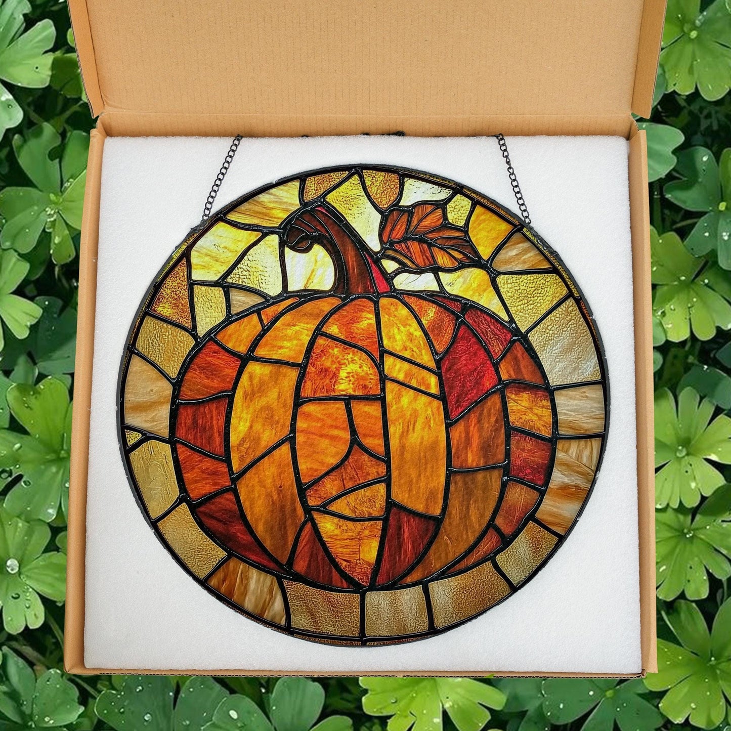 Mosaic Pumpkin Glass Sun Catcher, Halloween Jack-O’-Lantern Window Decor, Spooky Fall Hanging Ornament, Cute Pumpkin Gift, Thanksgiving Gift