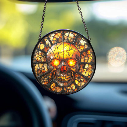 Pumpkin Skull Stained Glass Suncatcher, Spooky Halloween Stained Glass Suncatcher, Gothic Jack O Lantern Glass Decor, Dark Horror Decor