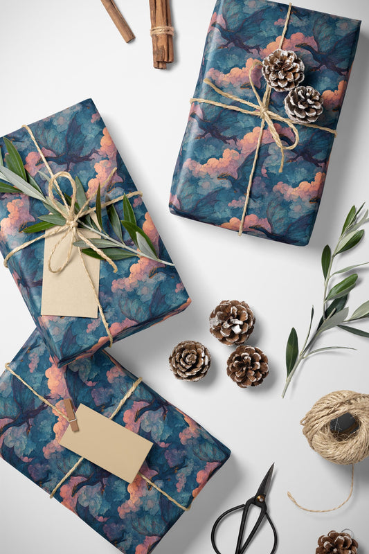 Dragon Print Wrapping Paper Roll, Gift Wrap for Fantasy Lover Presents, Role-Playing Games, and Magical Celebrations #6