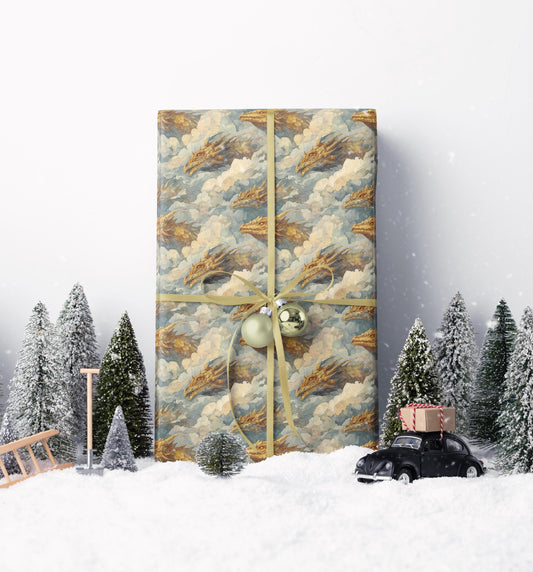 Fire-Breathing Dragon Wrapping Paper Roll, Gift Wrap for Fantasy Fans, DnD Enthusiasts, and Medieval Party Gifts #5
