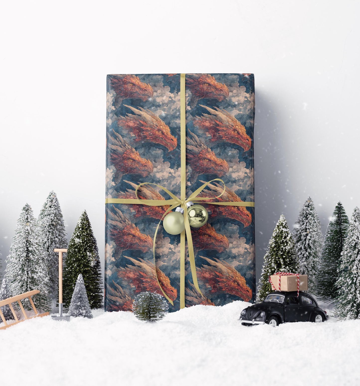 Medieval Dragon Wrapping Paper Roll, Gift Wrap for Fantasy Enthusiasts, Role-Players, and Mythical-Themed Presents #3