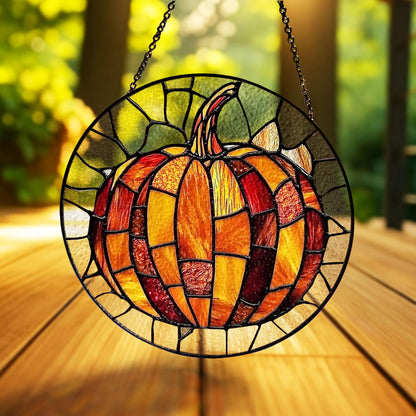 Pumpkin Stained Glass Suncatcher, Stained Glass Autumn Window Hanging, Fall Vibes Decor, Thanksgiving or Halloween Gift, Autumn Suncatcher