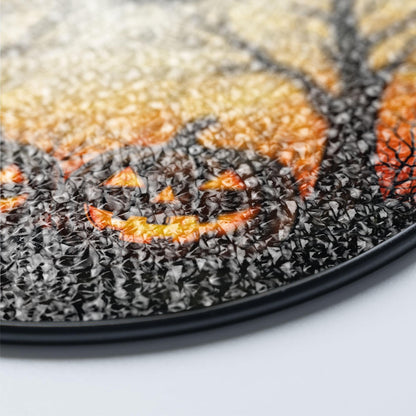 Halloween Pumpkin Glass Suncatcher, Glass Hanging with Jack-o’-Lanterns, Bat and Spooky Trees for Fall Decor, Haunted Home or Witchy Gifts