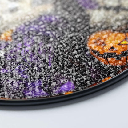 Witch Skeleton Halloween Suncatcher, Gothic Purple Witch with Pumpkins and Bats – Creepy Window Decor for Haunted House, Fall Gothic Home