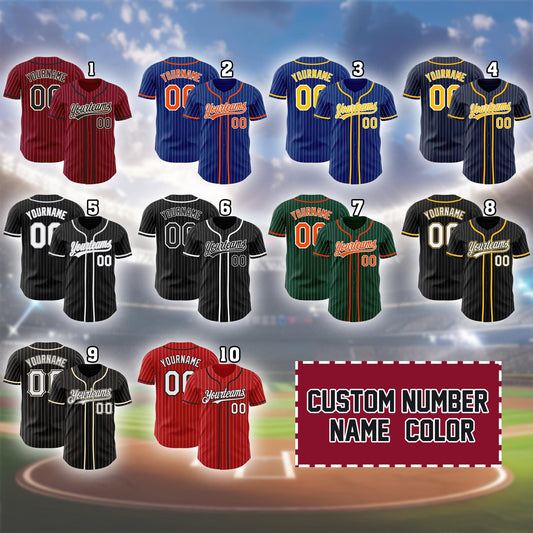 Custom Pinstripe Baseball Jersey with Name and Number – Personalized Team Uniform Shirt, Multiple Colors Sports Fan Gift for Men and Women