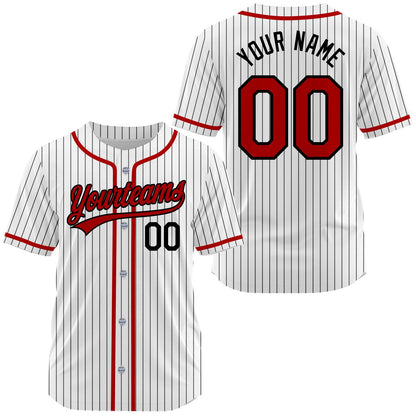 Custom Gradient Maroon White Baseball Jersey Men Women Kid Youth, Custom White Red Pinstripe Baseball Jersey Name Number Logo Baseball Shirt