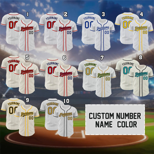 Custom Vintage Pinstripe Baseball Jersey – Personalized with Name and Number, Multiple Colors Team Uniform Shirt for Men and Women