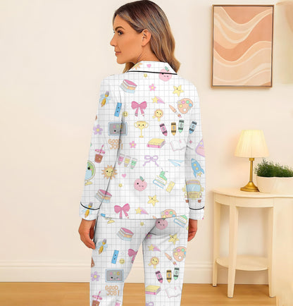 School Supplies Pajamas Set, Back To School Sleepwear, 1st Of School Pyjamas, Cute Homewear For Student, Teacher Appreciation Gift