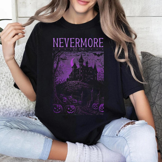 Nevermore Vintage T-Shirt, Series Inspired Gothic Horror Haunted House Halloween Shirt, Retro Halloween Tee Gift, Spooky, Nevermore Hoodie