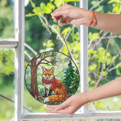 Red fox with scarf forest stained glass suncatcher woodland animal window decor Christmas gift