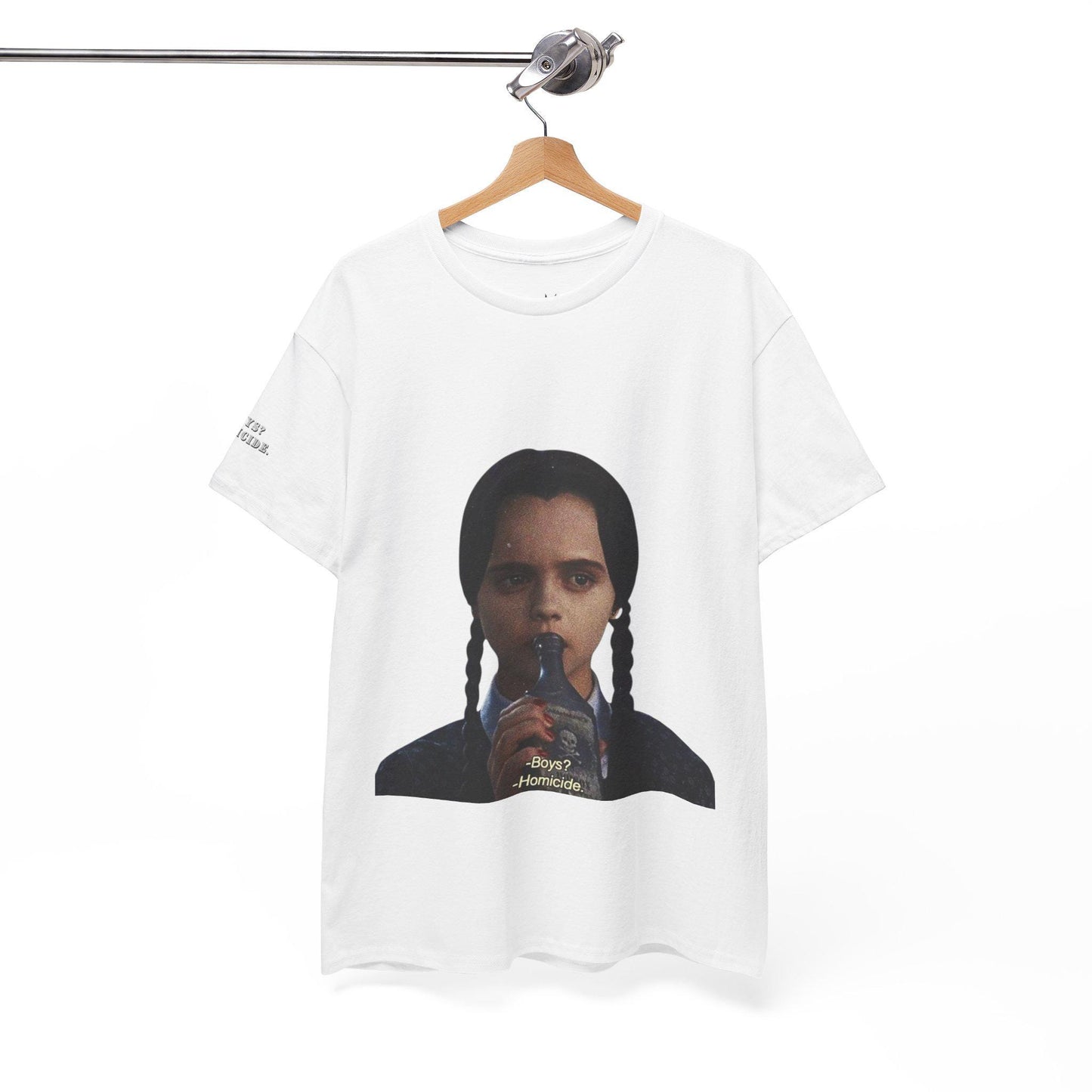 Wednesday Addams Graphic Print T-Shirt - Addams Family Halloween Shirt - Boys? Homicide Shoulder Print - Kids & Adults Unisex Tee