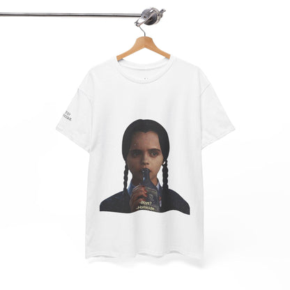Wednesday Addams Graphic Print T-Shirt - Addams Family Halloween Shirt - Boys? Homicide Shoulder Print - Kids & Adults Unisex Tee