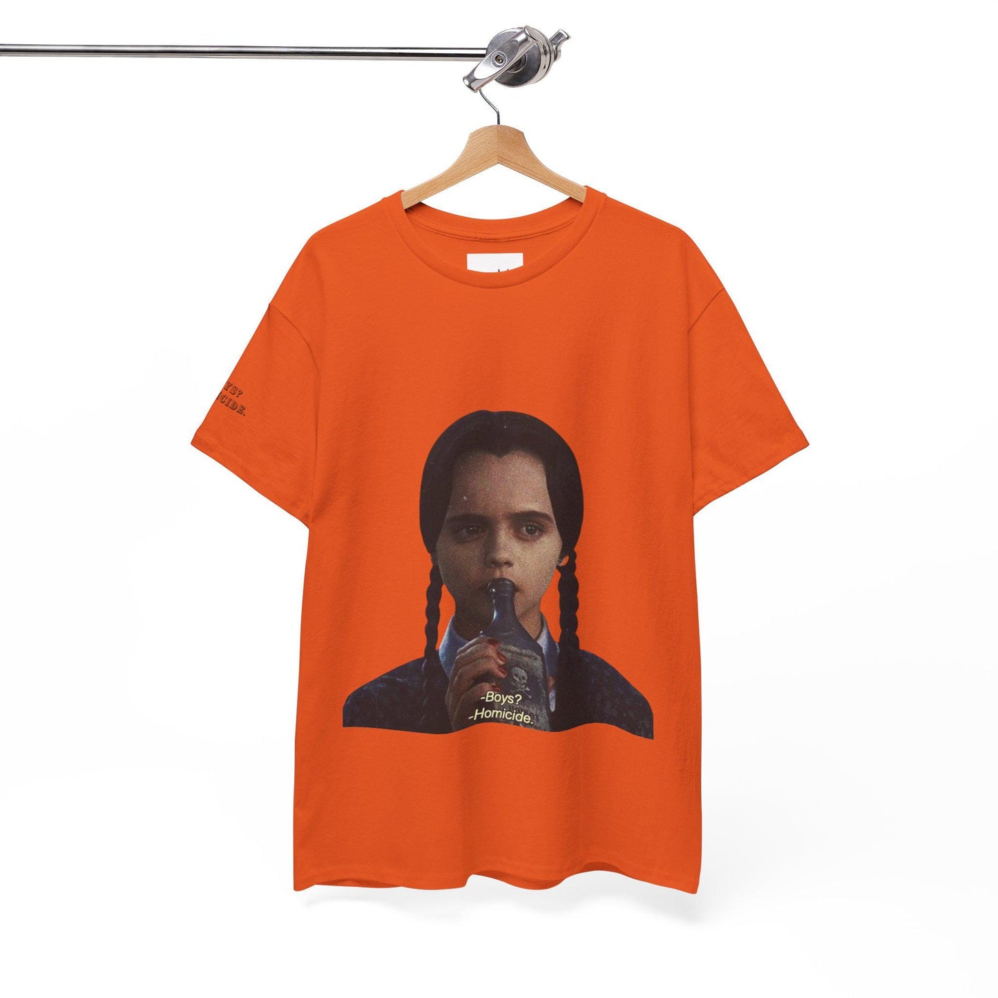 Wednesday Addams Graphic Print T-Shirt - Addams Family Halloween Shirt - Boys? Homicide Shoulder Print - Kids & Adults Unisex Tee