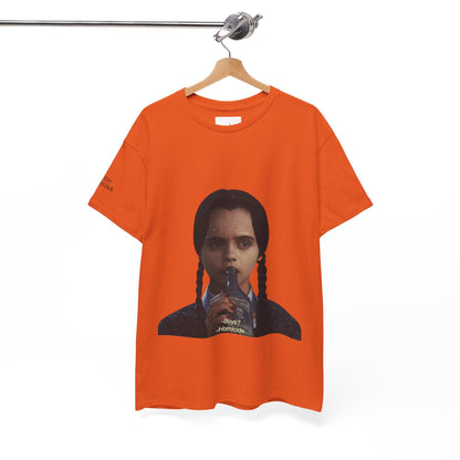 Wednesday Addams Graphic Print T-Shirt - Addams Family Halloween Shirt - Boys? Homicide Shoulder Print - Kids & Adults Unisex Tee