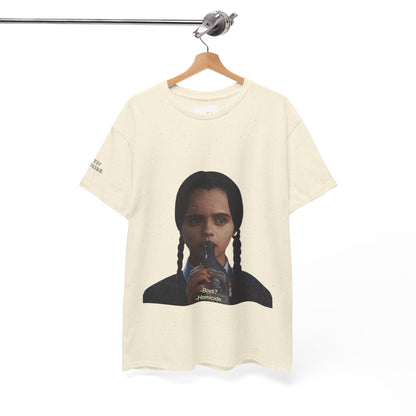 Wednesday Addams Graphic Print T-Shirt - Addams Family Halloween Shirt - Boys? Homicide Shoulder Print - Kids & Adults Unisex Tee