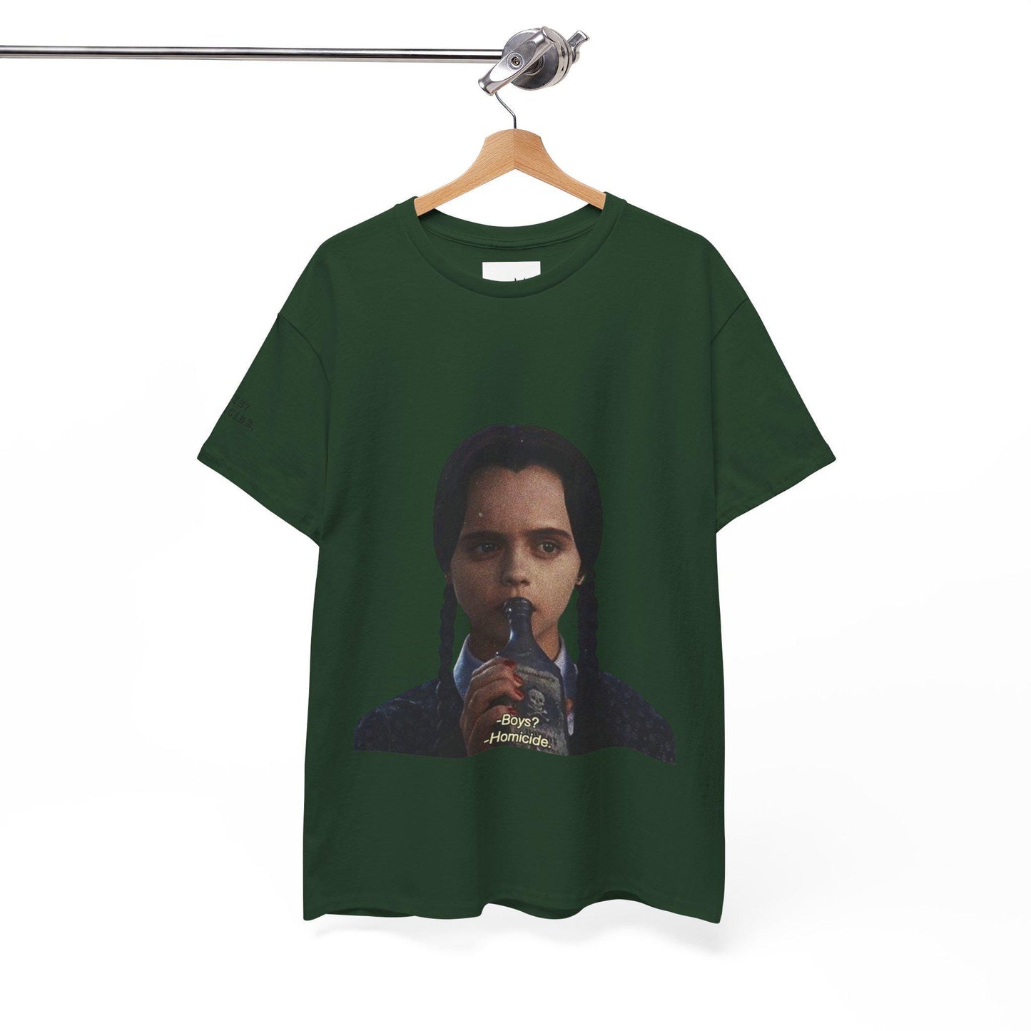 Wednesday Addams Graphic Print T-Shirt - Addams Family Halloween Shirt - Boys? Homicide Shoulder Print - Kids & Adults Unisex Tee