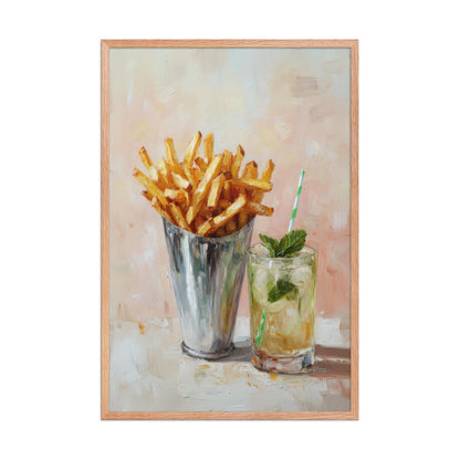 French Fries and Mojito Art Print: Quirky Bar Cart Decor